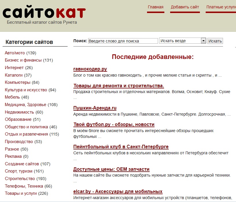 Бесплатные каталоги интернет магазинов